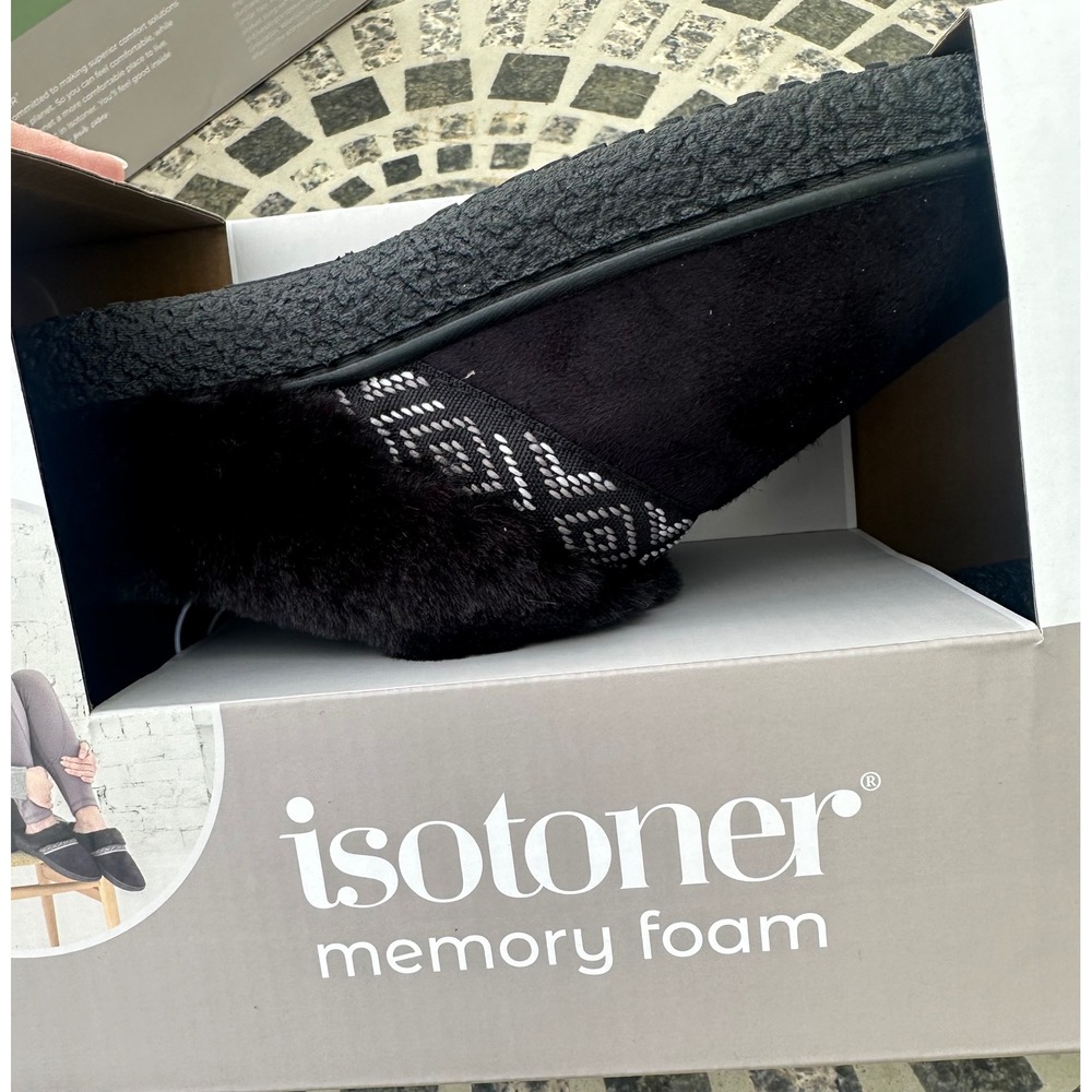 Isotoner Womens Eco Comfort Memory Foam Clog Slippers Black SM 6.5-7 NEW